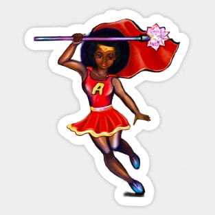 Black anime superhero girl with red cape ! beautiful  black girl with Afro hair, brown eyes, Cherry pink lips and dark brown skin. Hair love ! Sticker